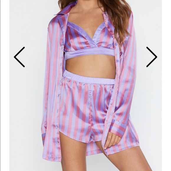 Nasty Gal Other - Namastay in Bed Satin Stripe 3-pc Pajama Set
